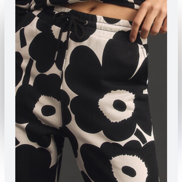 Marimekko Anthropologie varret Pieni unikko 2 French terry Wide Leg sweatpants L - Picture 2 of 10